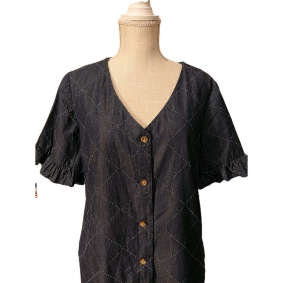 Violet Weekend Size XL Chambray Button Front Midi Dress - Picture 2 of 9